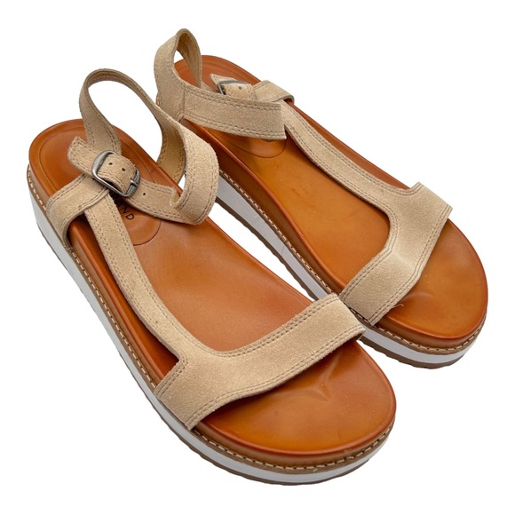 Lucky Brand Ibrien Platform Wedge Sandal Beige Leather - Picture 1 of 10